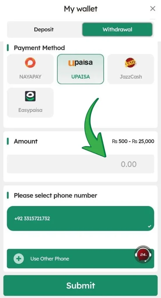 Choose Payment Method & Enter Amount