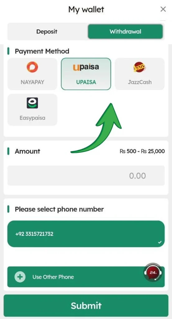 Choose Payment Method & Enter Amount